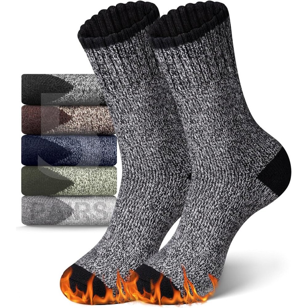 5 Pairs Merino Wool Socks for Men, Thick Warm Hiking Socks, Wool Winter Socks, S